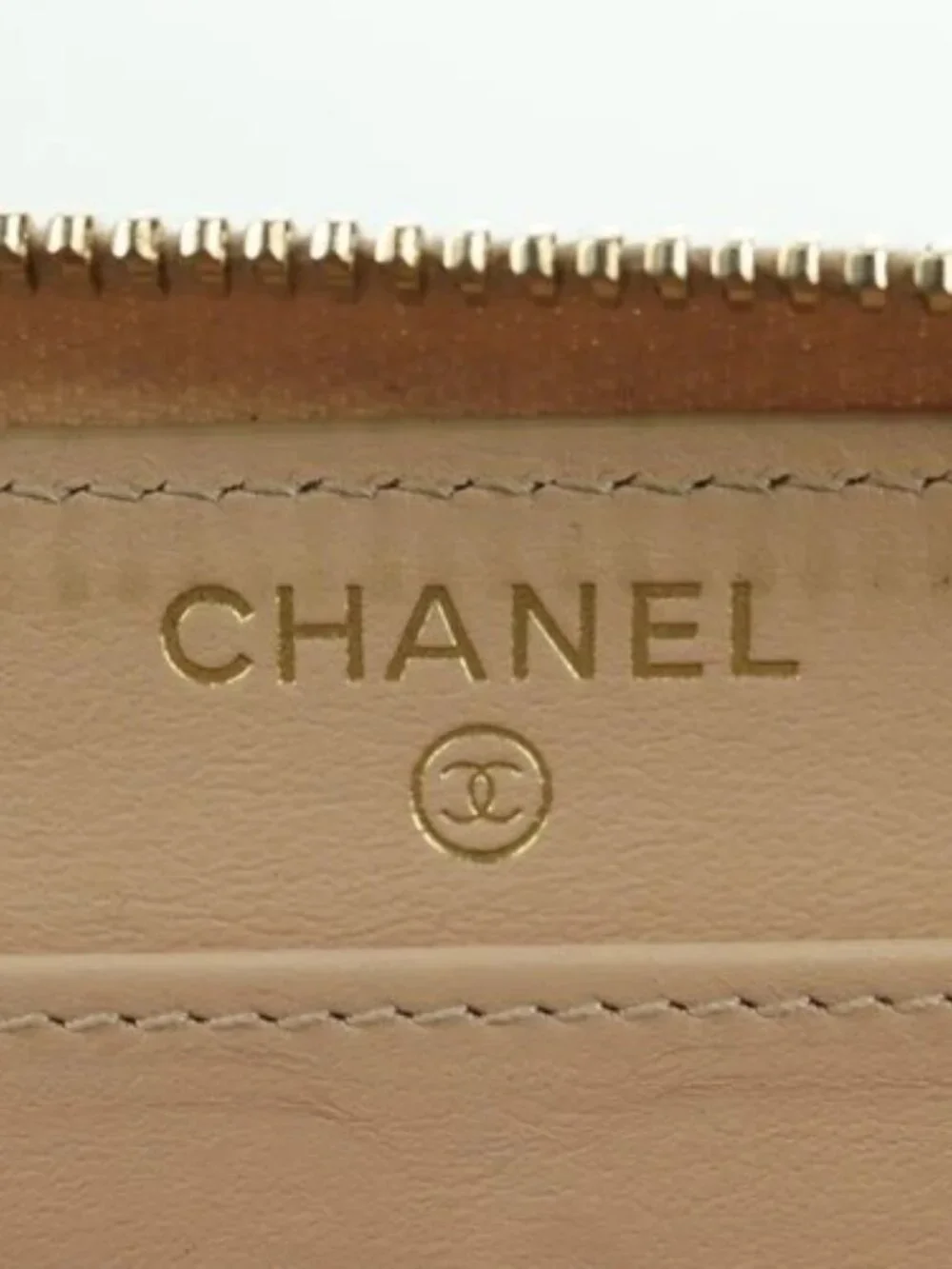 CHANEL Long Wallet Lamb Skin Beige Gold CC Auth 167178SAM